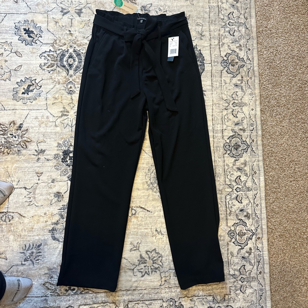 Black Dress Pants with Textured Fabric and Full Length